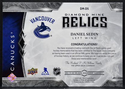 2019-20 Upper Deck Black Diamond Mine Relics Daniel Sedin Canucks Jersey 5277