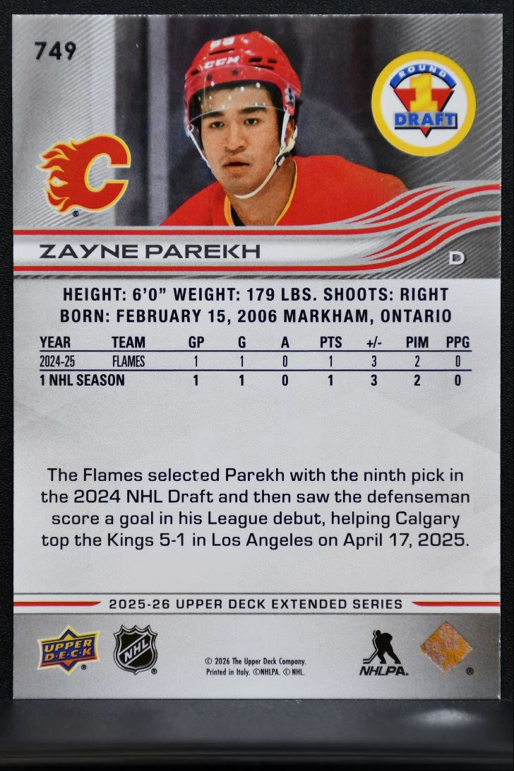 2025-26 UD Extended Series Round 1 Draft Zayne Parekh 749 Calgary Flames RC 8517