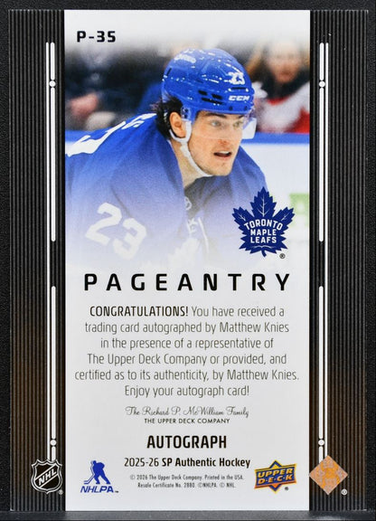 2025-26 SP Authentic Pageantry Auto Matthew Knies Toronto Maple Leafs Auto 1624