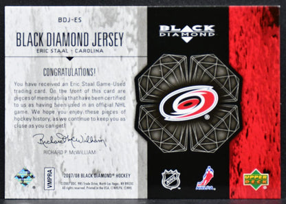 2007-08 Upper Deck Black Diamond Jerseys Ruby Dual Eric Staal Jersey 9088