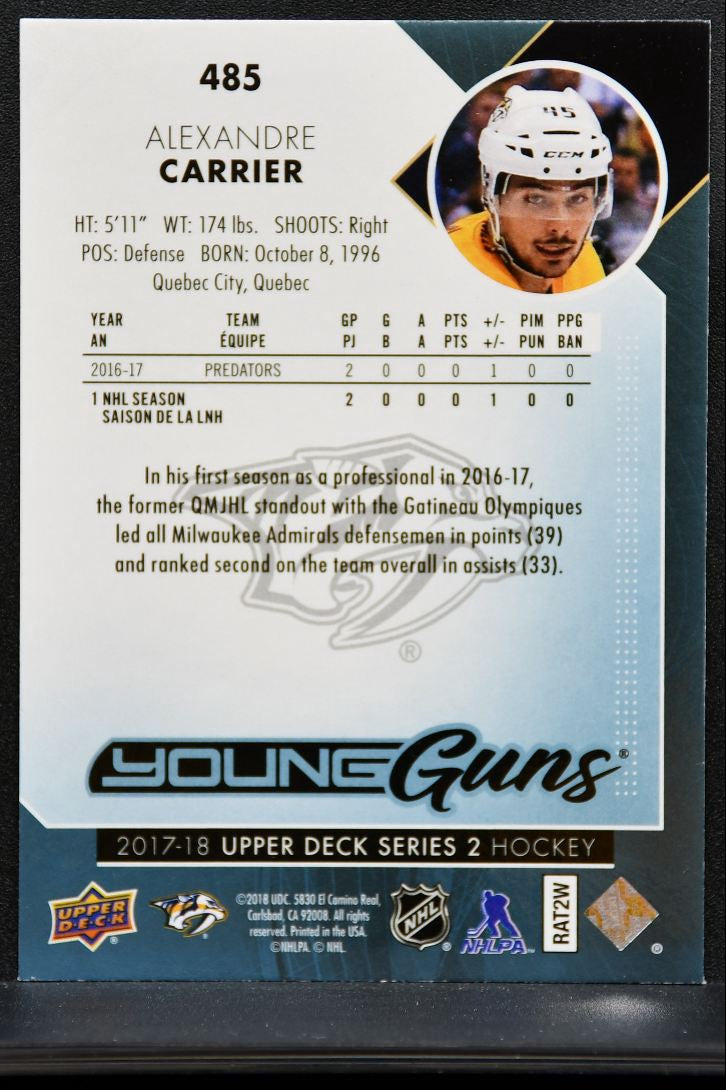 2017-18 UD Series 2 Young Guns Alexandre Carrier 485 Nashville Predators RC 9261