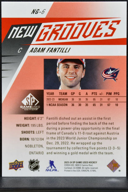 2023-24 SP Game Used New Grooves Red Adam Fantilli Blue Jackets RC /199 0977