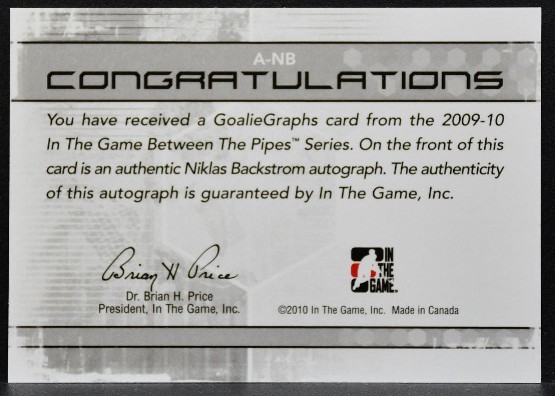 2009-10 ITG BtP Stars of the Game Goaliegraph Niklas Backstrom Auto 0390