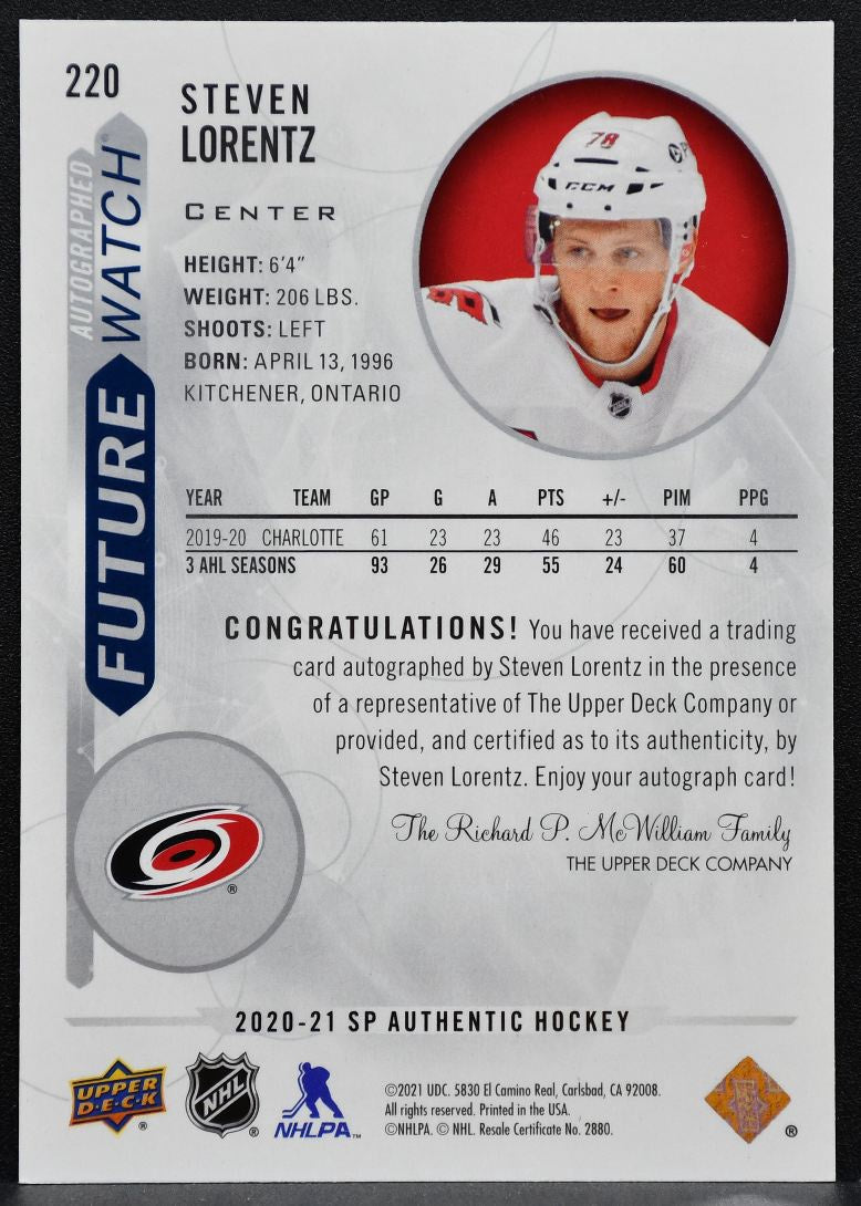 2020-21 SP Authentic Future Watch Auto Steven Lorentz RC Auto 757/999 1490
