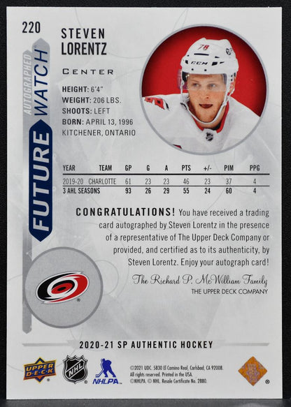 2020-21 SP Authentic Future Watch Auto Steven Lorentz RC Auto 757/999 1490