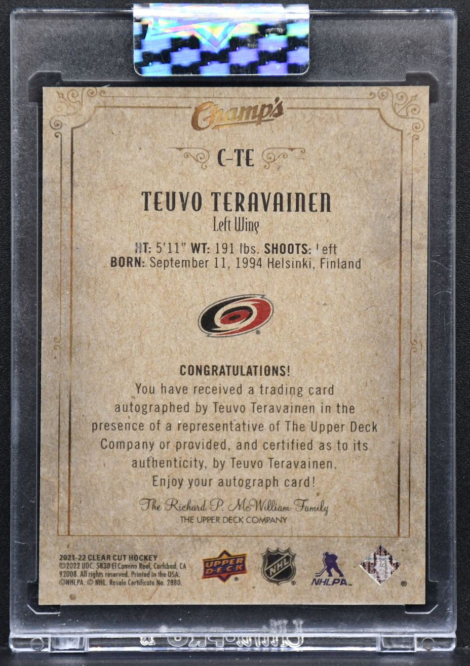 2021-22 UD Clear Cut Champs Teuvo Teravainen C-TE Carolina Hurricanes Auto 14/25