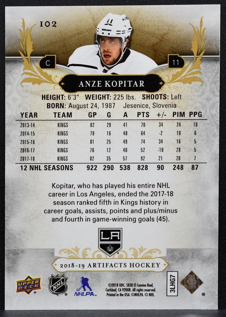 2018-19 Upper Deck Artifacts Ruby Anze Kopitar 102 Kings 159/349 8242