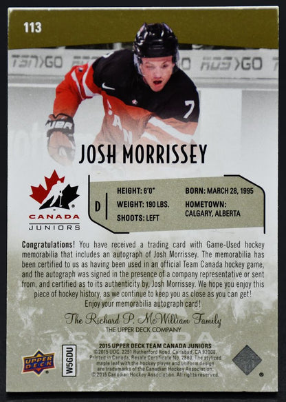 Maillot de base de l'équipe junior du Canada UD 2015-16, Morrissey Canada Auto /199 Patch