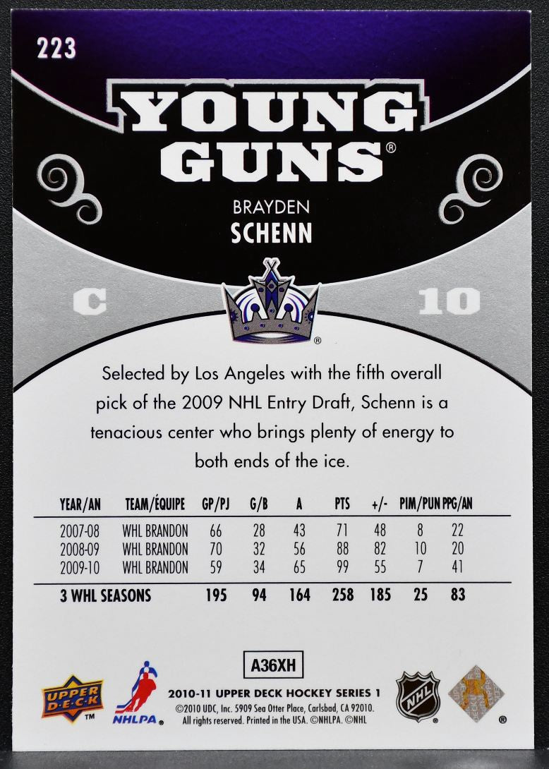 2010-11 Upper Deck Series 1 Young Guns Brayden Schenn Los Angeles Kings RC 7691