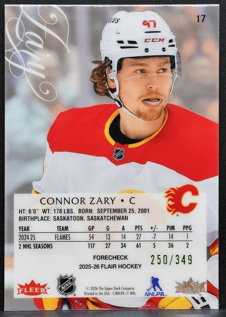 2025-26 Flair Forecheck Variant Connor Zary 17 Calgary Flames 250/349 8662