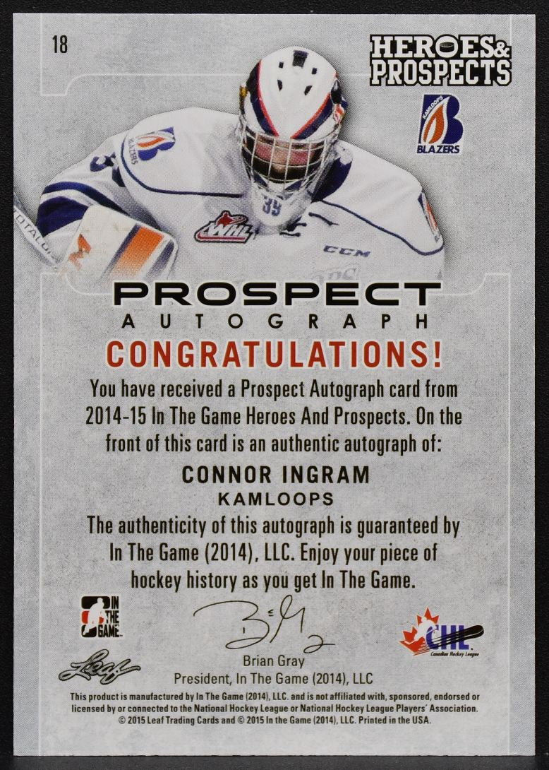 2014-15 Leaf ITG Heroes & Prospects Ingram 18 Kamloops Blazers Auto 07/80 8492