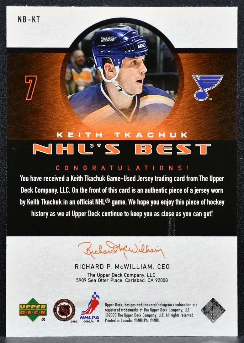 2003-04 Upper Deck NHL's Best Jerseys Keith Tkachuk NB-KT Blues Jersey 4503