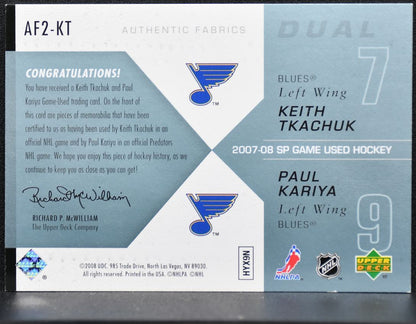 2007-08 SP Game Used Authentic Fabrics Duals Kariya/Tkachuk /100 Jersey 2233