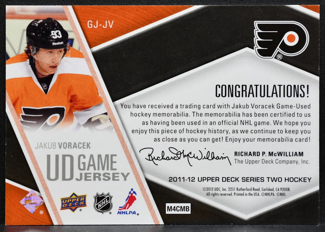 2011-12 Upper Deck Series 2 UD Game Jerseys Jakub Voracek Flyers Jersey 5000