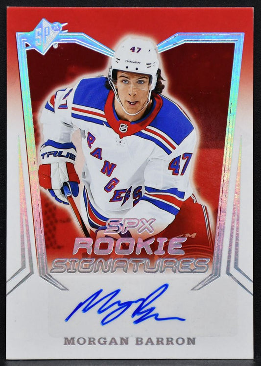 2021-22 SPx Rookie Signatures Morgan Barron SPXR-MB New York Rangers RC Auto