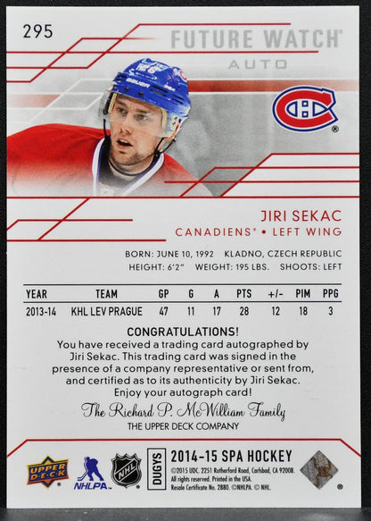 2014-15 SP Authentic Future Watch Auto Jiri Sekac Canadiens RC Auto 978/999 9143