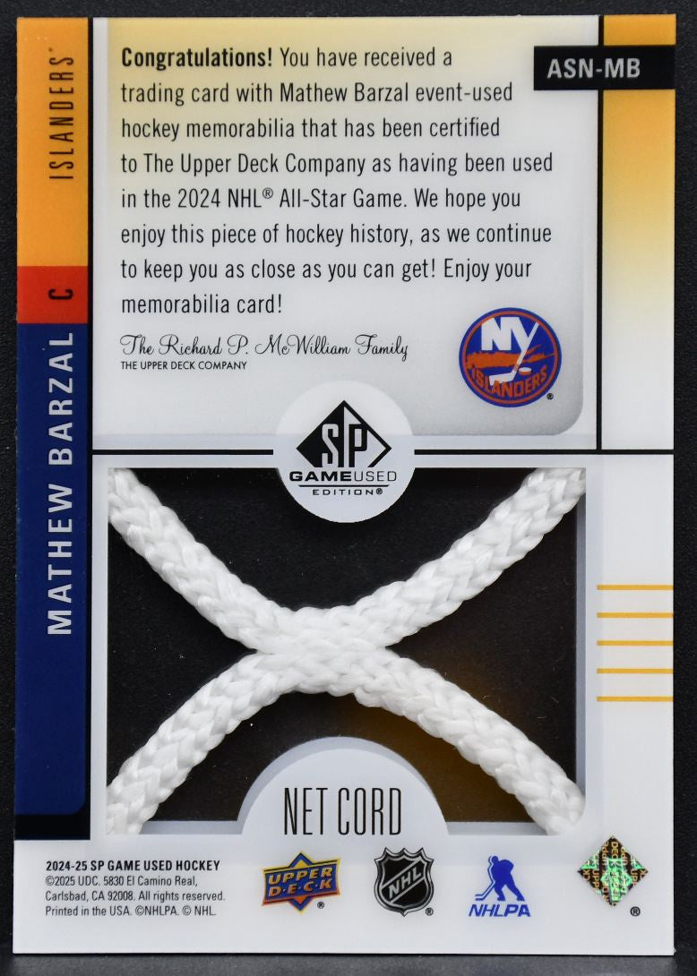 24-25 SP Game Used All-Star Net Cord Relics Mathew Barzal Islanders /35 Net Cord 6782