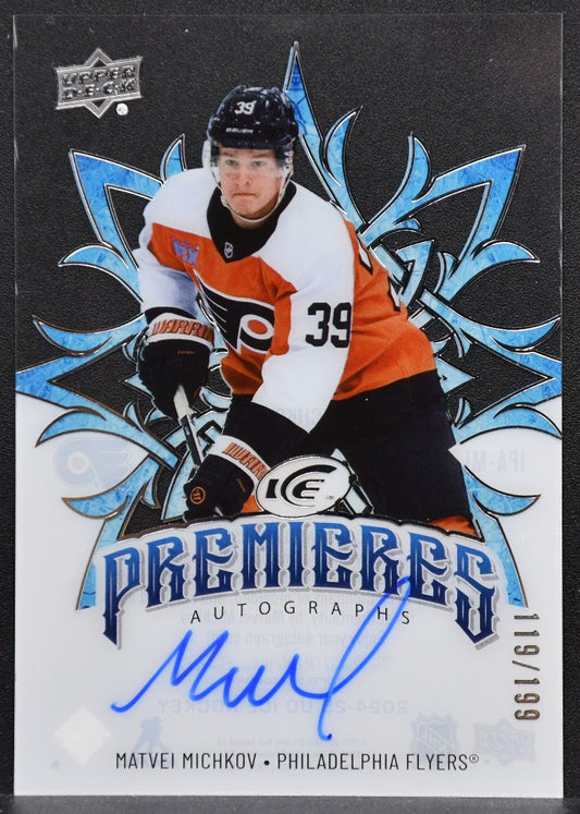 24-25 UD Ice Premieres Autographs Michkov 32 Philadelphia Flyers RC Auto /199 6379