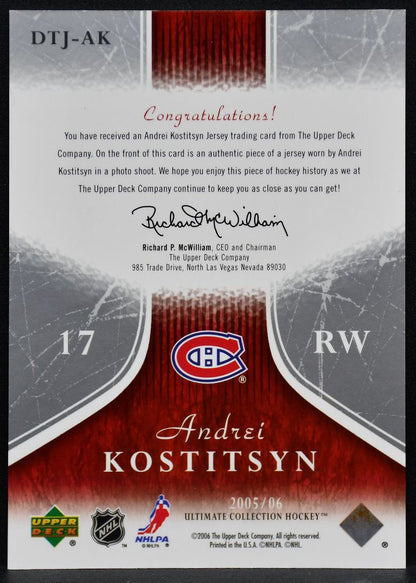 2005-06 UD Ultimate Collection Kostitsyn Canadiens RC Auto 010/250 Jersey 6696