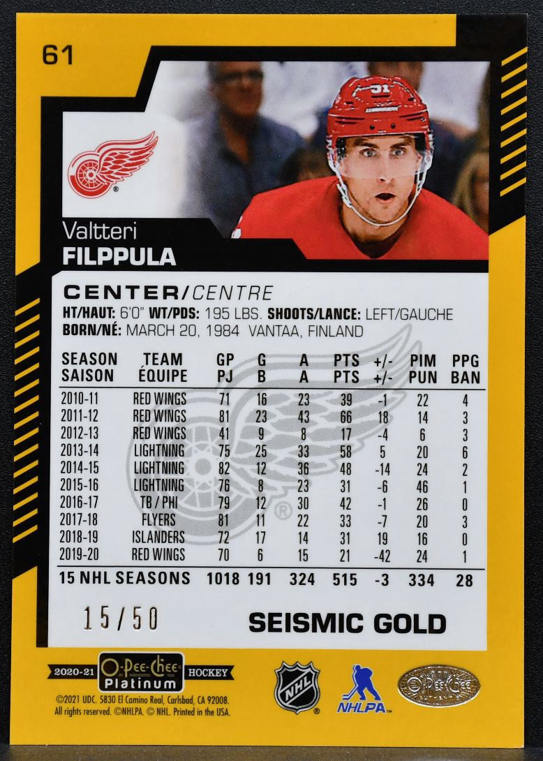 2020-21 O-Pee-Chee Platinum Seismic Gold Valtteri Filppula Red Wings 15/50 8280