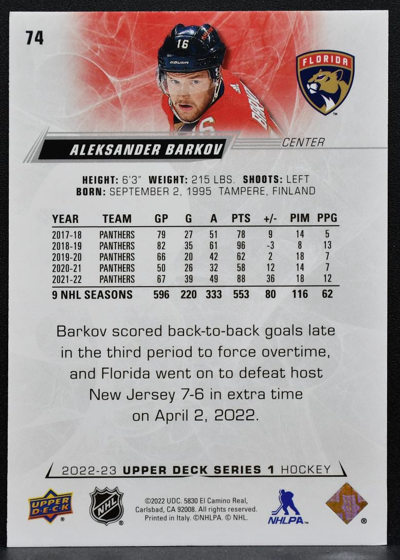 2022-23 UD Series 1 UD Exclusives Aleksander Barkov 74 Panthers 016/100 8914