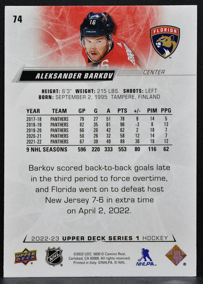 2022-23 UD Series 1 UD Exclusives Aleksander Barkov 74 Panthers 016/100 8914