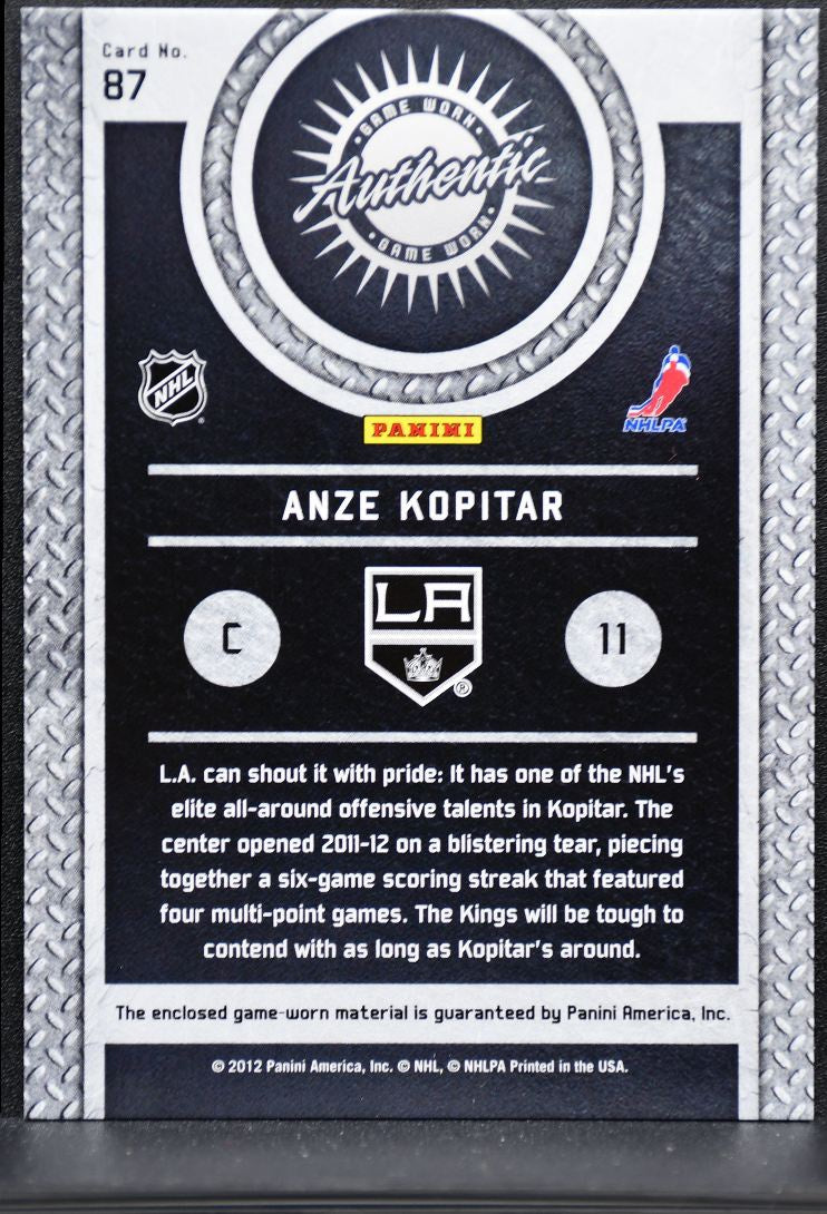 2011-12 Panini Titanium Game-Worn Gear Anze Kopitar 87 Jersey 7994