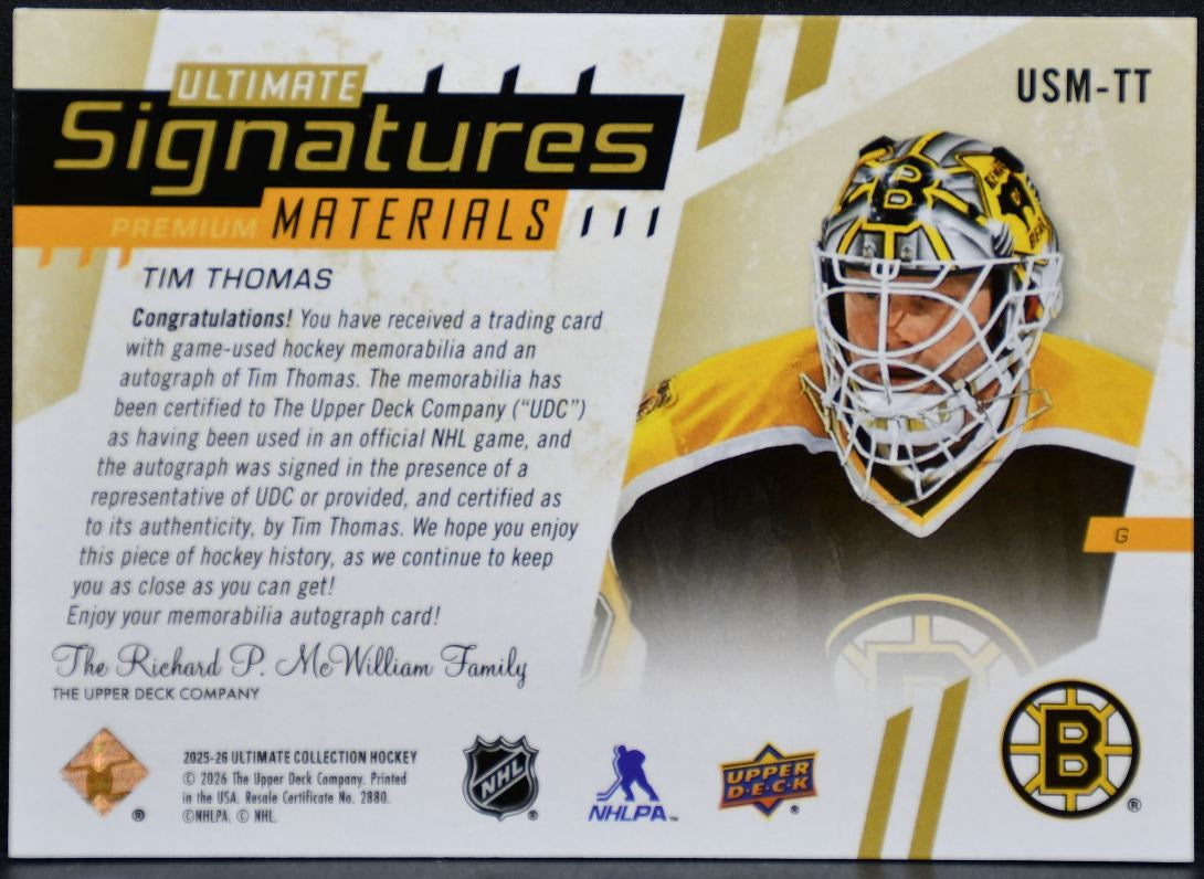 2025-26 UD Ultimate Sigs Materials Thomas Bruins Auto /35 Patch 4960
