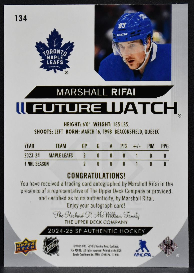 2024-25 SP Authentic Future Watch Auto Rifai Maple Leafs RC Auto /999 4733