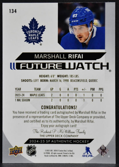 2024-25 SP Authentic Future Watch Auto Rifai Maple Leafs RC Auto /999 4733