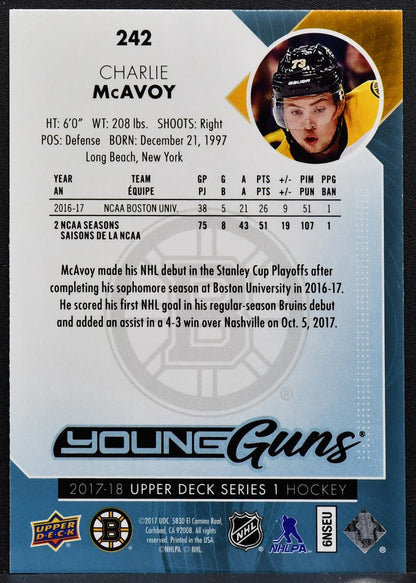 2017-18 Upper Deck Series 1 Young Guns Charlie McAvoy 242 Boston Bruins RC 8197