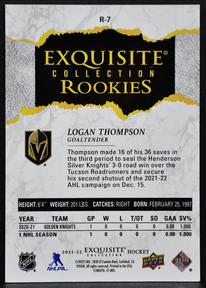 21-22 UD Ice Exquisite Collection RCs Logan Thompson Golden Knights RC /299 5708