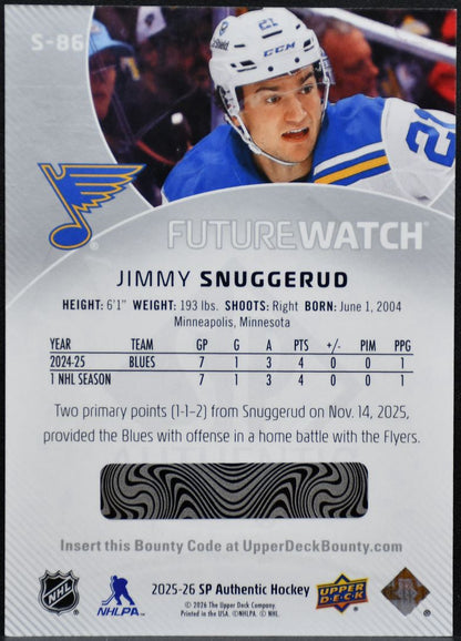 2025-26 SP Authentic Future Watch Level 3 Spectrum FX Snuggerud Blues RC 3702