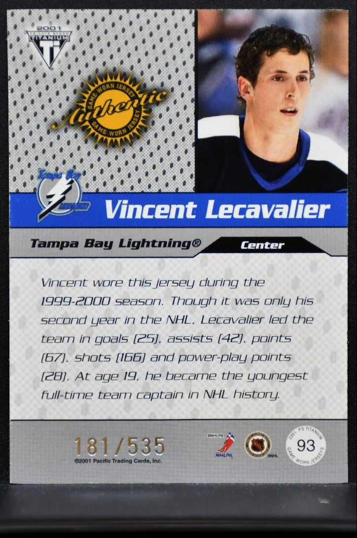 2000-01 Pacific Private Stock Titanium Vincent Lecavalier Lightning Jersey 6866