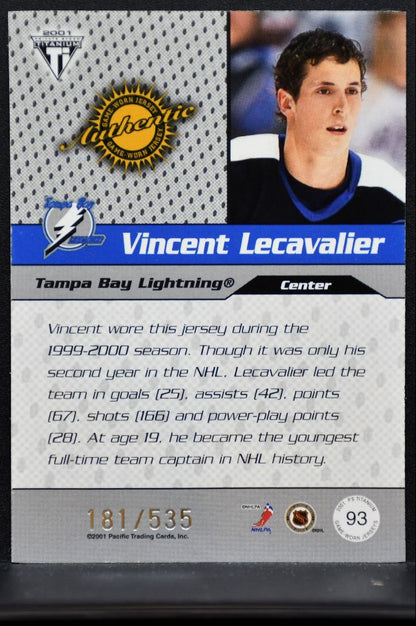 2000-01 Pacific Private Stock Titanium Vincent Lecavalier Lightning Jersey 6866