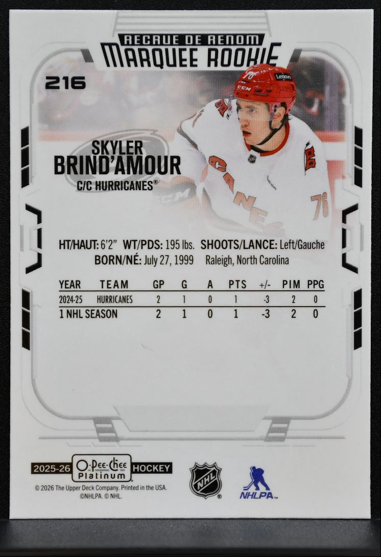2025-26 O-Pee-Chee Platinum Marquee Rookie Skyler Brind'Amour Hurricanes RC 2119