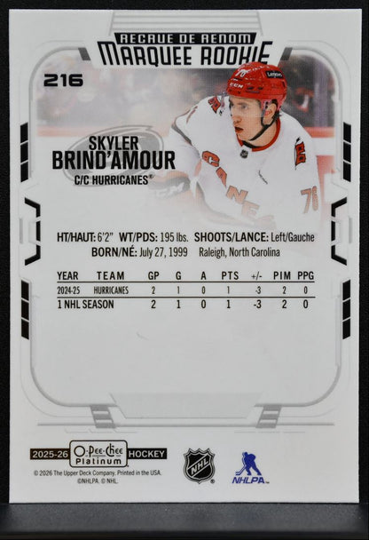 2025-26 O-Pee-Chee Platinum Marquee Rookie Skyler Brind'Amour Hurricanes RC 2119