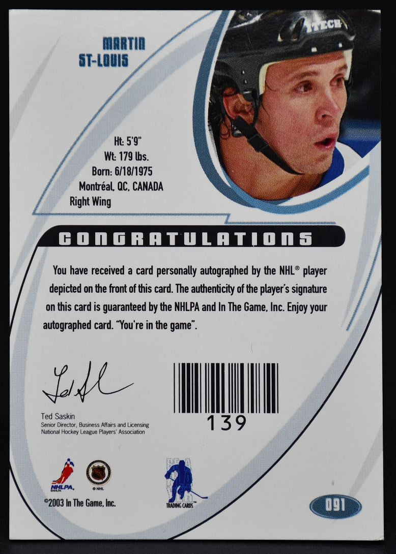 2002-03 In The Game Signature Martin St-Louis 091 Auto