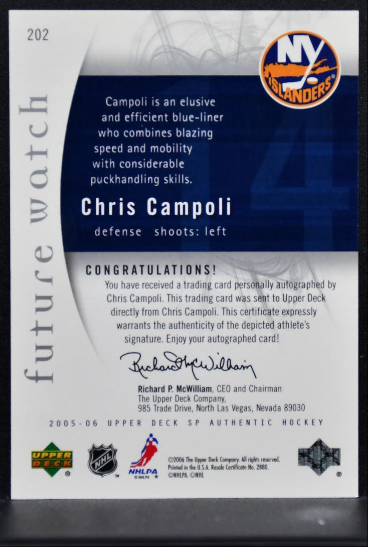 2005-06 SP Authentic Future Watch Auto Chris Campoli 202 Islanders RC Auto 3797