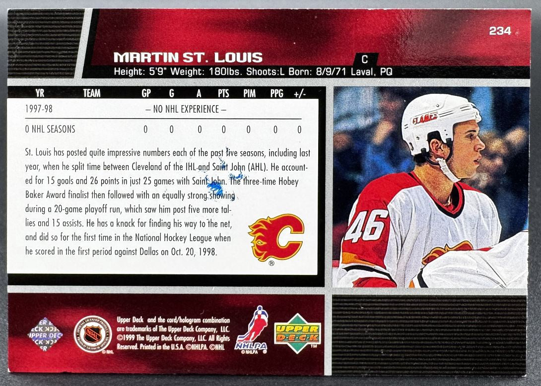 1998-99 UD Martin St. Louis 234 Calgary Flames RC Auto