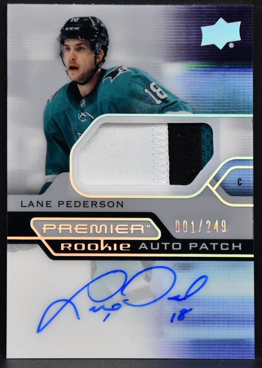21-22 UD Premier Acetate RC Auto Patch Lane Pederson San Jose Sharks RC /249 5235
