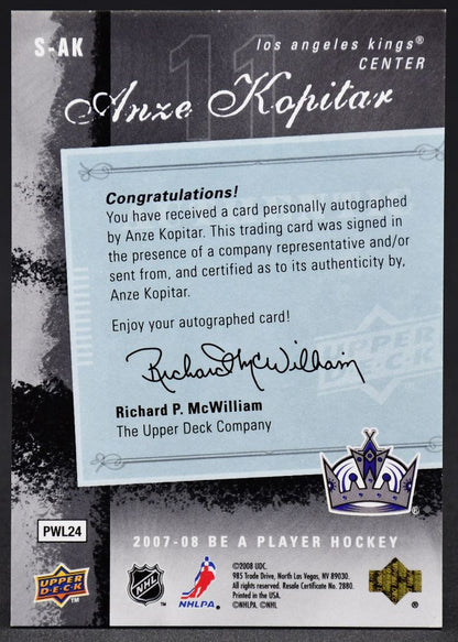 2007-08 UD Be a Player Signatures Anze Kopitar S-AK Auto