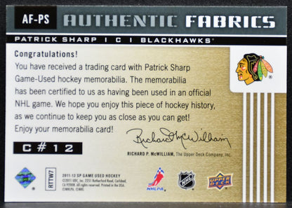 2011-12 SP Game Used Authentic Fabrics Patrick Sharp Blackhawks Jersey 3647
