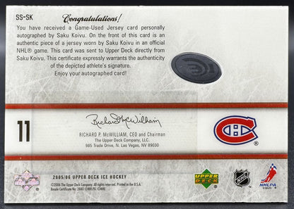 2005-06 UD IceSignature Swatches Saku Koivu SS-SK Montreal Canadiens Auto