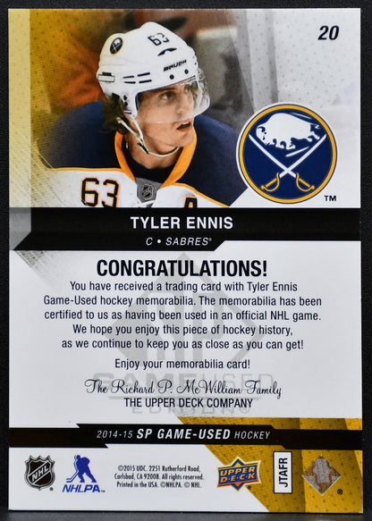 2014-15 SP Game Used Gold Spectrum Materials Prime Tyler Ennis 89/99 Stick 8520