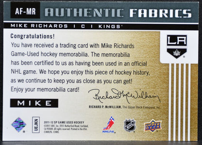 2011-12 SP Game Used Authentic Fabrics Mike Richards AF-MR Kings Jersey 0931