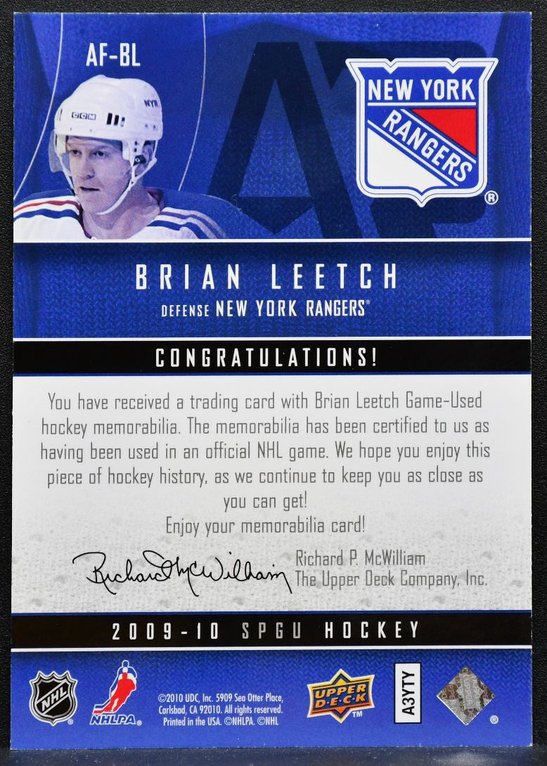 2009-10 SP Game Used Authentic Fabrics Brian Leetch AF-BL Rangers Jersey 5888