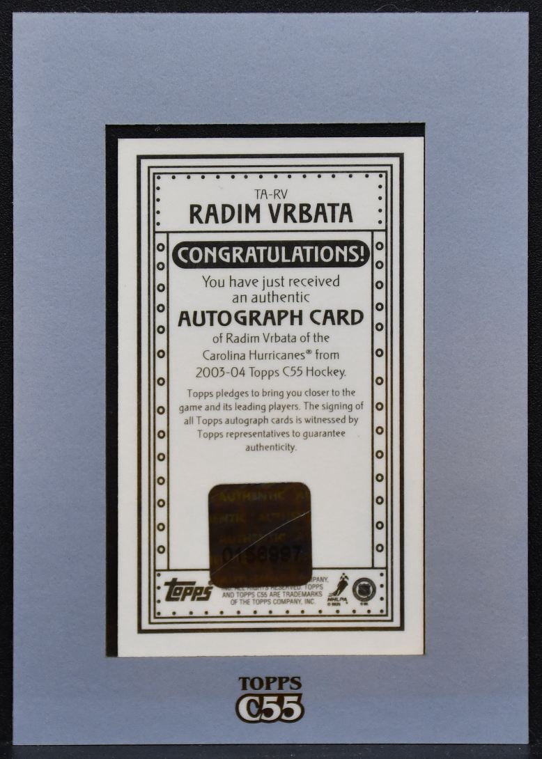 2003-04 Topps C55 Autographs Radim Vrbata TA-RV Carolina Hurricanes Auto 8928