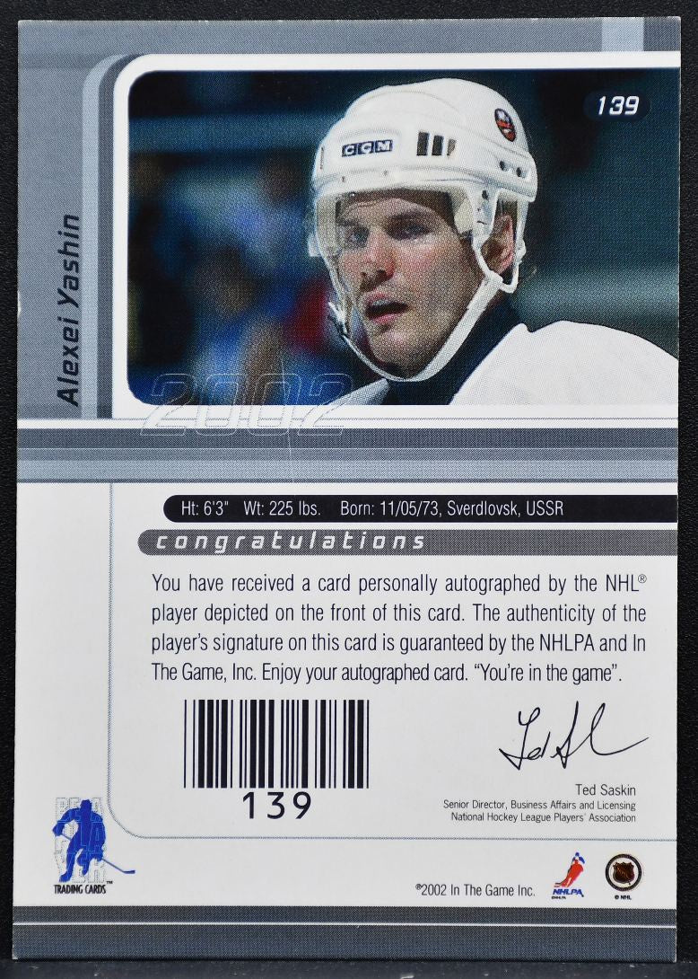 2002-03 Be a Player Signature Series Autograph Alexei Yashin Islanders Auto 1087