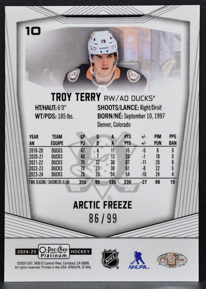 2024-25 O-Pee-Chee Platinum Arctic Freeze Troy Terry 10 Anaheim Ducks 86/99 9225